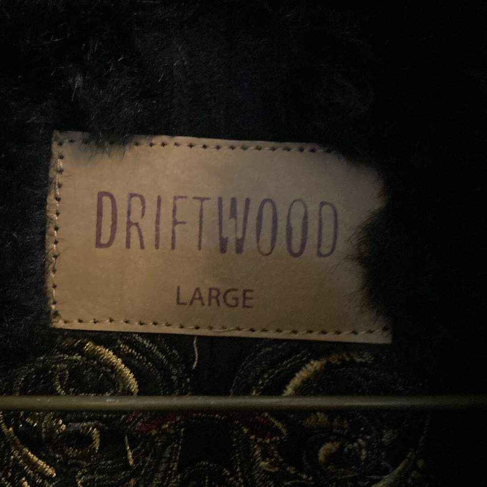DRIFTWOOD Black Pea Coat with Fur Trim and Embroidery - Picture 4 of 5